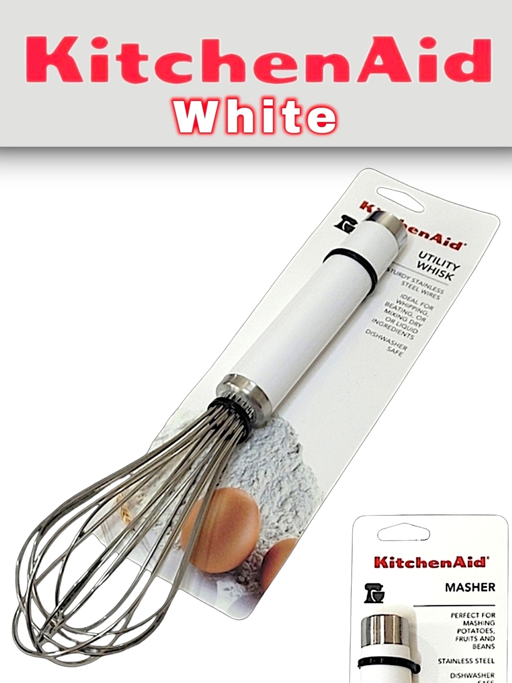 KitchenAid White Stainless Steel Whisk - Wire Balloon Whisk